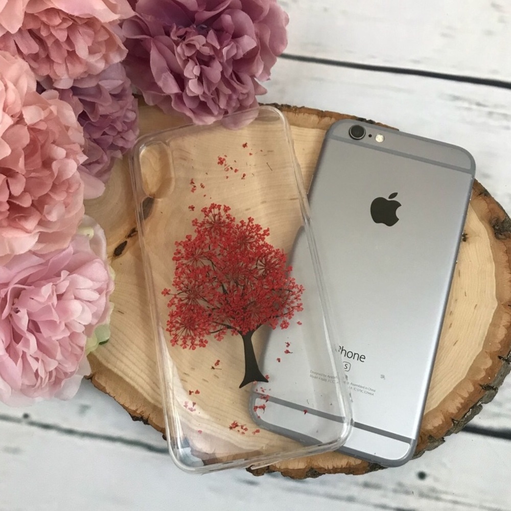 Beautiful Hand Pressed Red Cherry Blossom iPhone X/XS Case - Picture 1 of 4